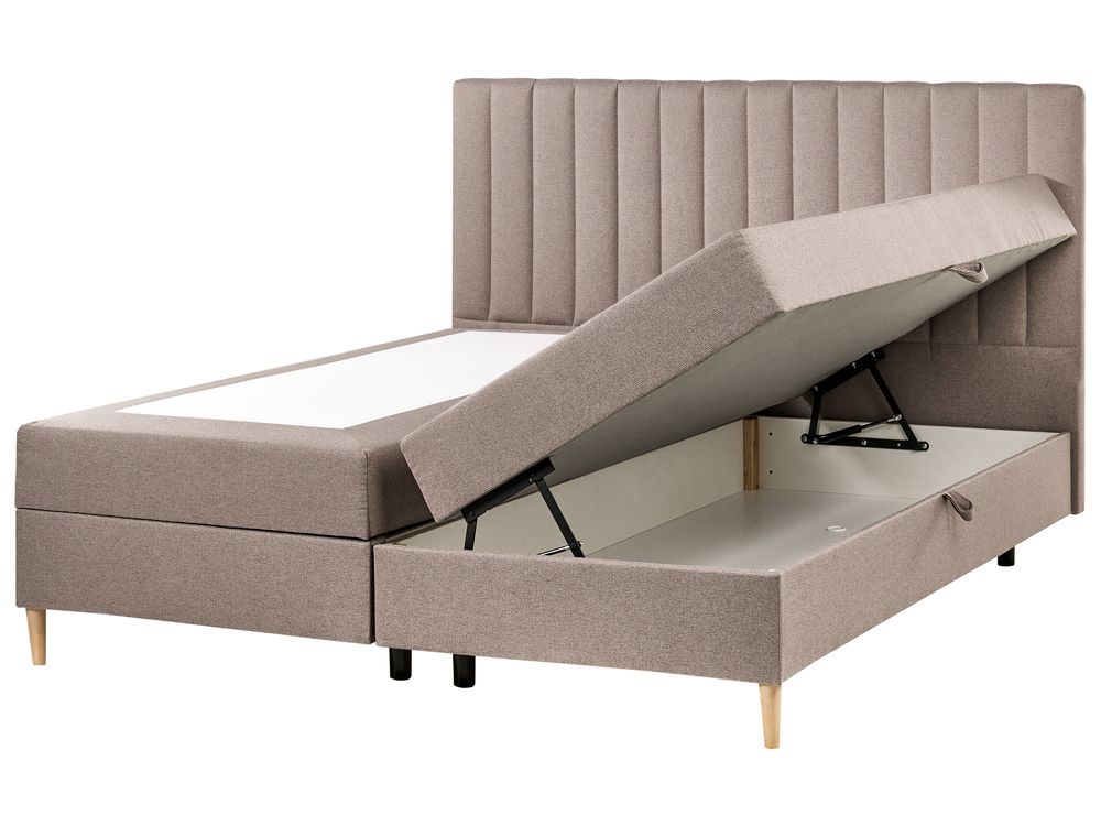 Divan Bed with Storage OFFICER Fabric Taupe 180 x 200 cm (EU Super King)