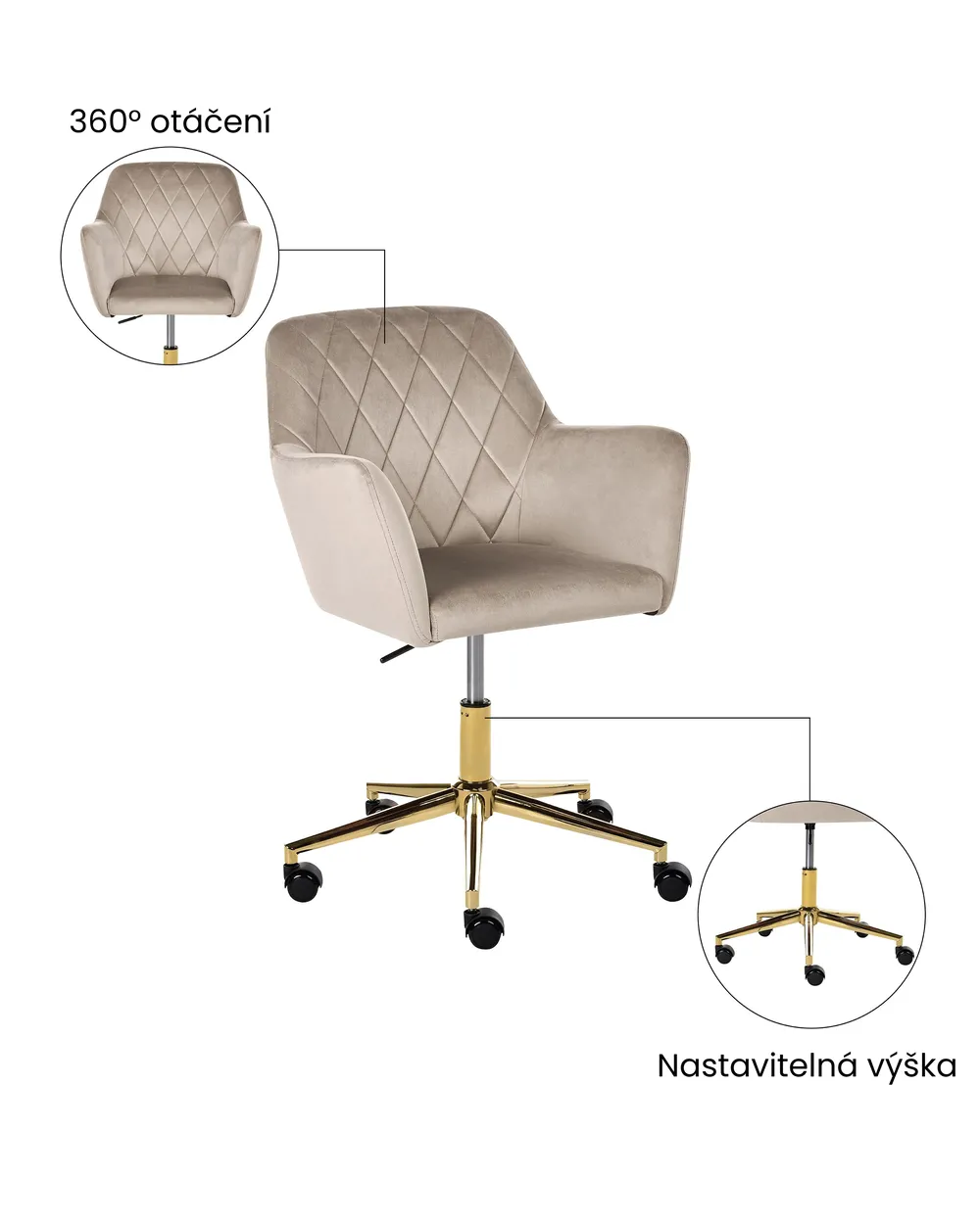 Židle k psacímu stolu LELORIA Umělý samet Taupe_1065439