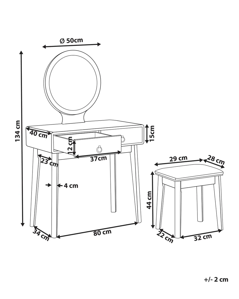 Dressing Table with Mirror and Stool FEDRY LED Grey_1107942