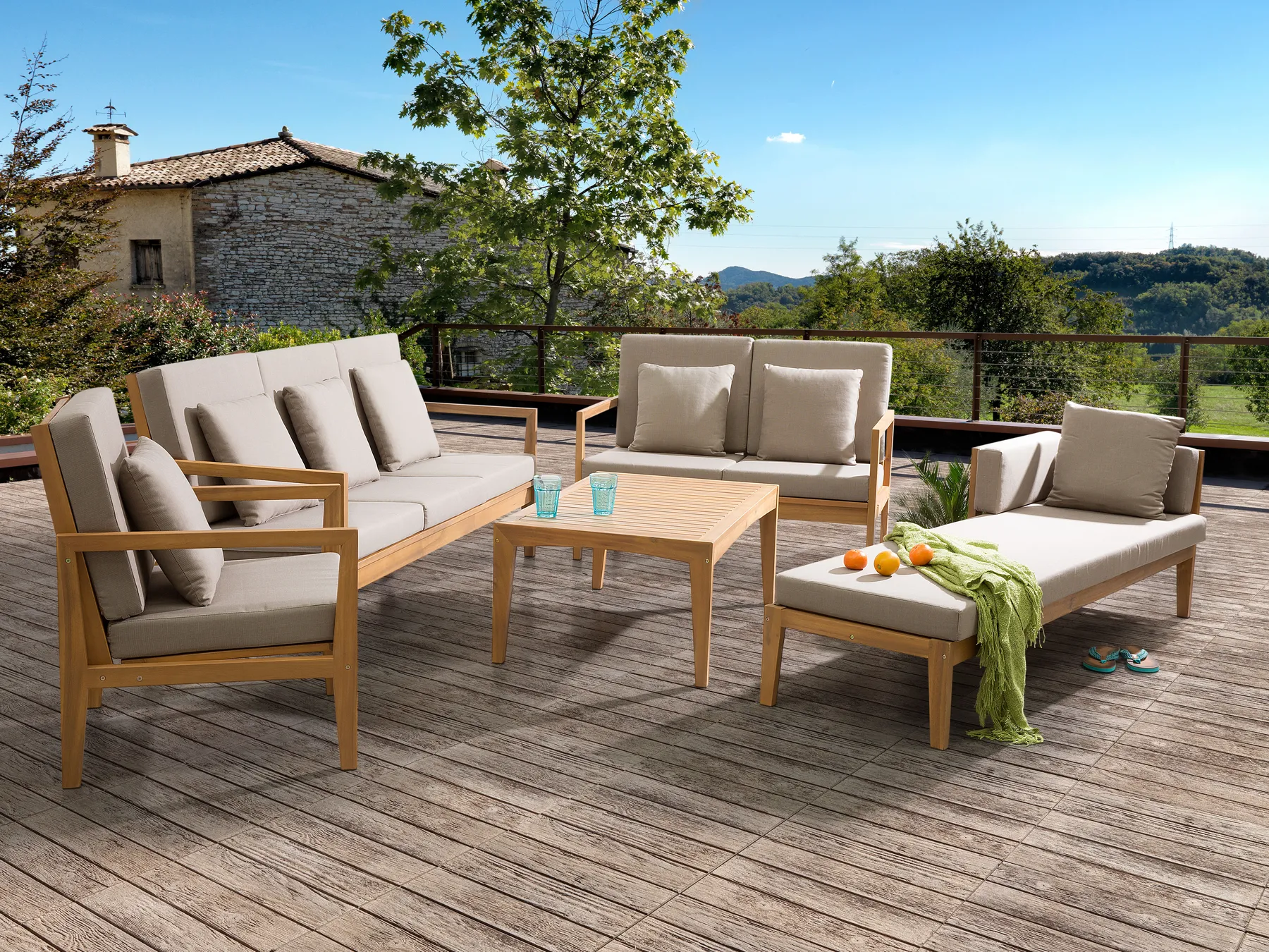 Garden Lounge Set with Table 7 Seater PATAJA Certified Acacia Wood Light Brown_803233