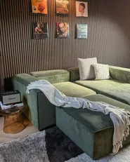 Modular Corner Sofa 2 Seater ARDAL with Ottoman Corduroy Green Left Hand_1023901