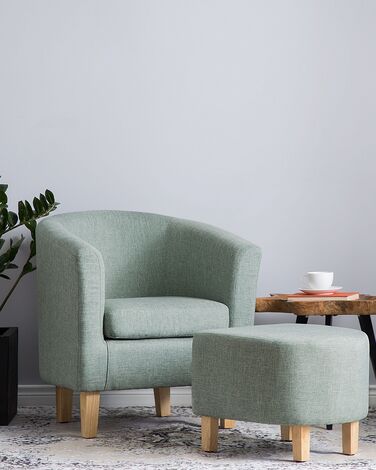 Fabric Armchair with Footstool Green HOLDEN