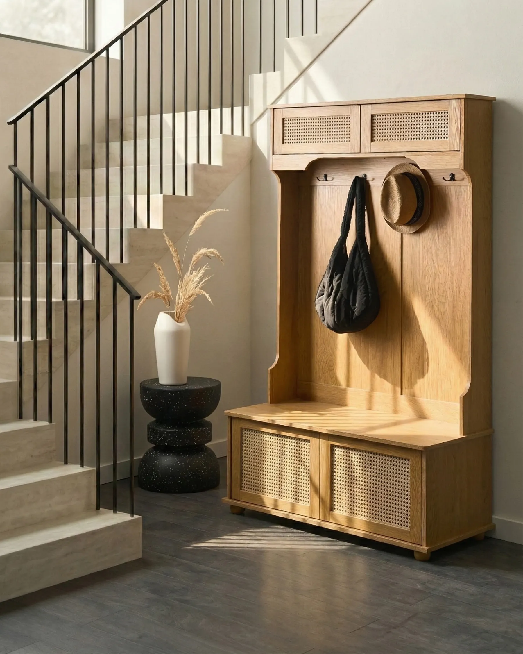 Shoe Storage with Coat Rack BUCHANAN Light Brown_1050260