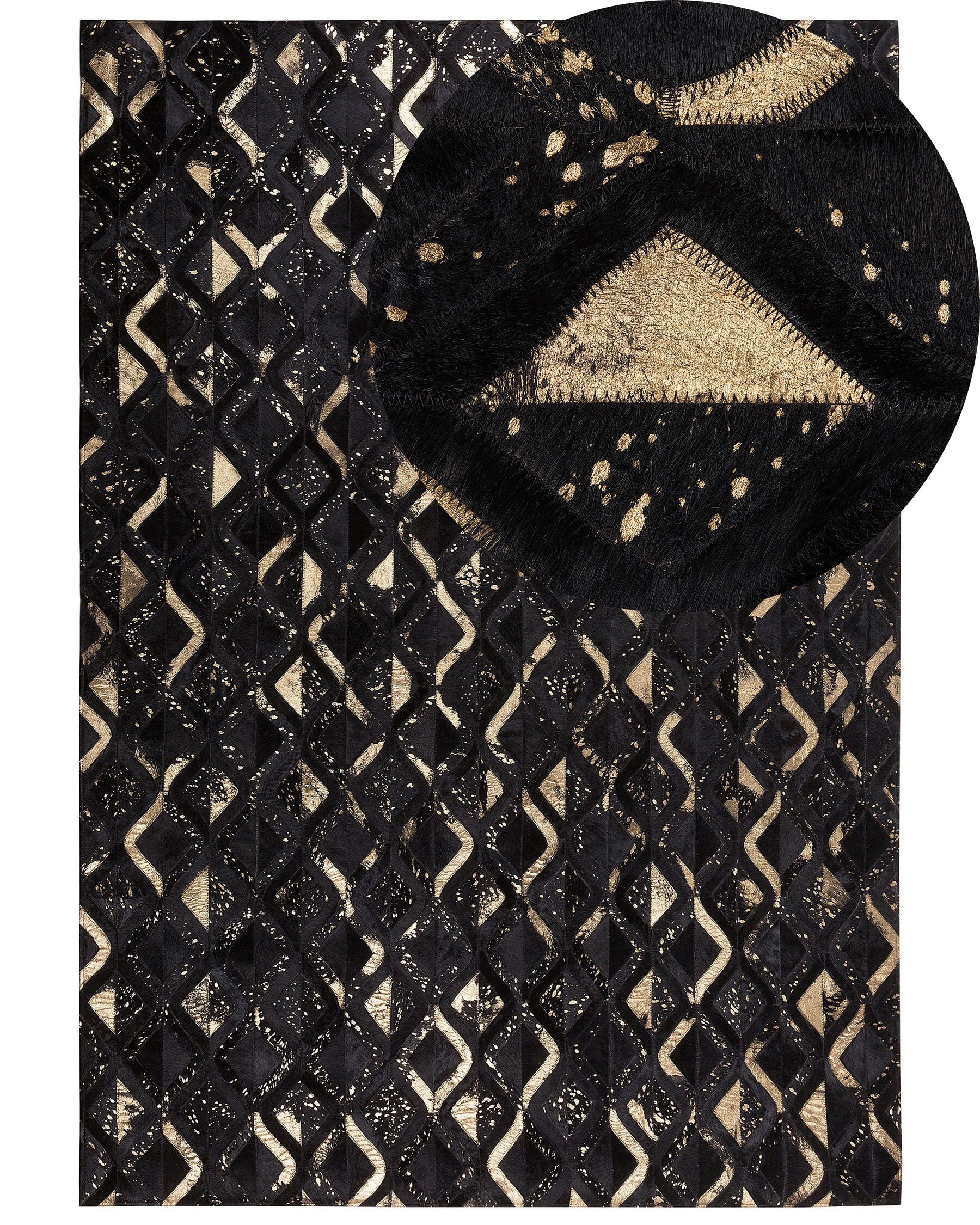 Cowhide Area Rug 140 x 200 cm Black and Gold DEVELI_689116