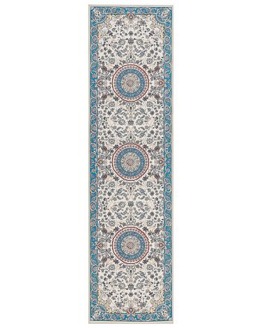 Teppich blau / hellbeige 80 x 300 cm orientalisches Muster Kurzflor GORDES