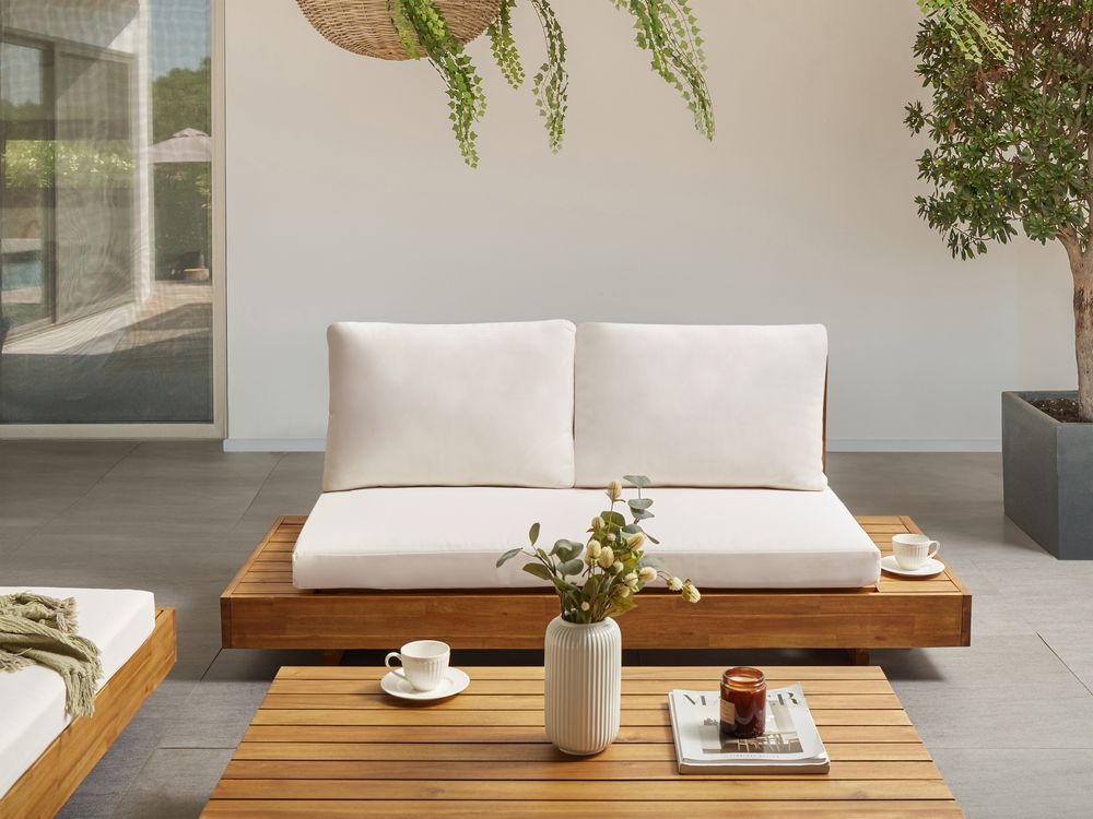 Sofá de jardín 2 plazas MARETTIMO Madera de acacia certificada Blanco crema