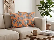 Lot de 2 coussins décoratifs SPIREA 45 x 45 cm Orange Noir Motif de plante_1182477