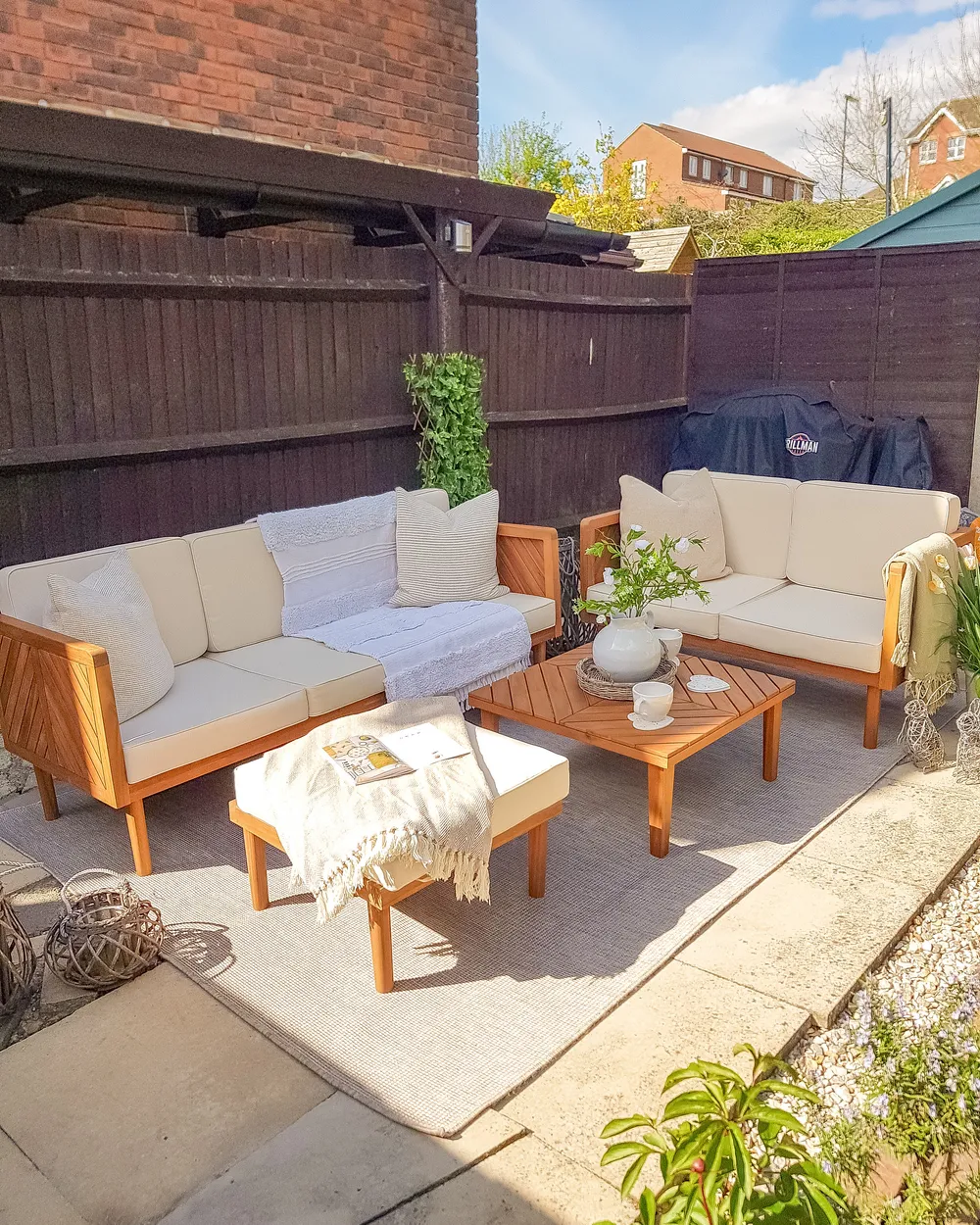 Garden Lounge Set with Table and Ottoman Seater BARATTI Acacia