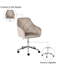 Chaise de bureau VELORIA Velours Beige_1065147
