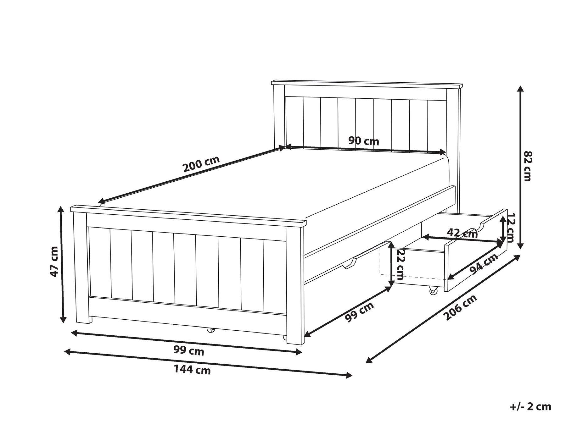 Bed with 2 Drawers SABRAN Pine Wood White 90 x 200 cm (EU Single)_1060851