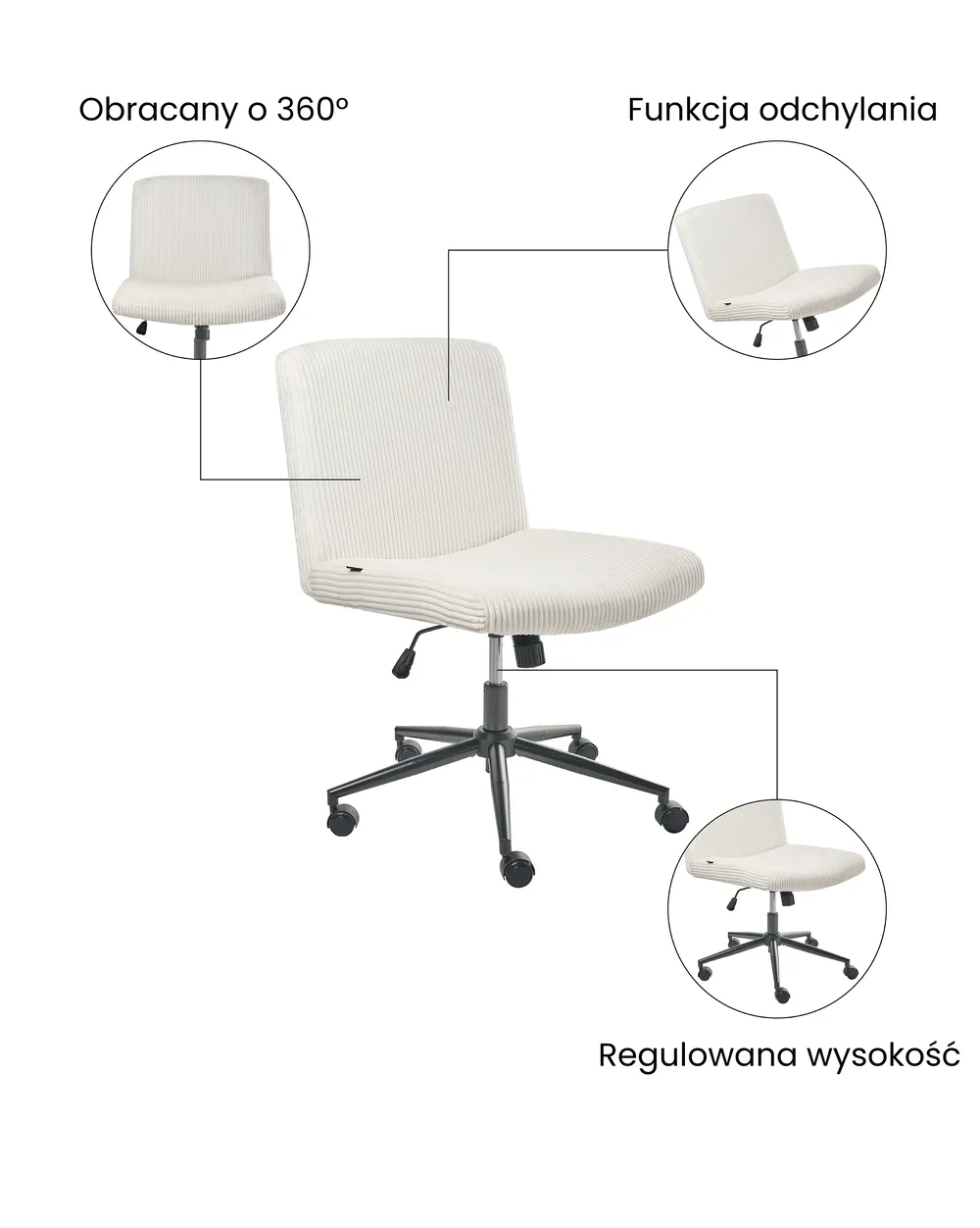 Krzesło obrotowe GEDDES Sztruks Biały_1074405