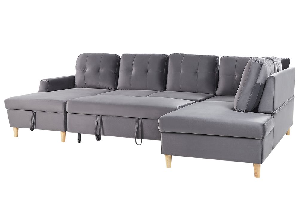 Velvet Corner Sofa Bed with Storage Grey LERUM Beliani