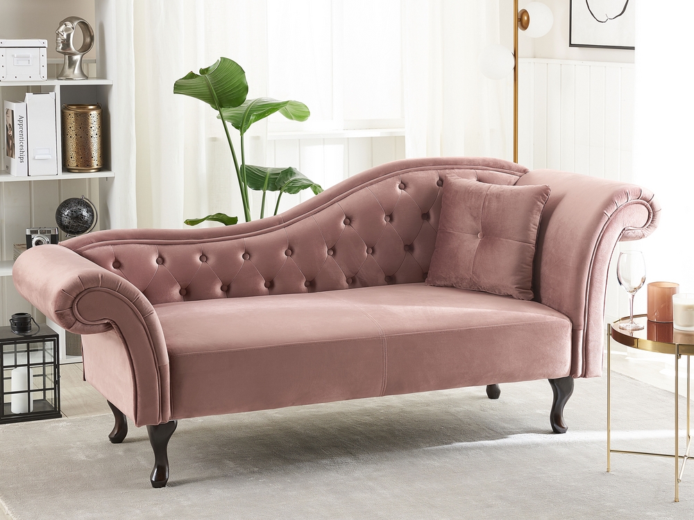 Right Hand Chaise Lounge Velvet Pink LATTES Beliani.cz