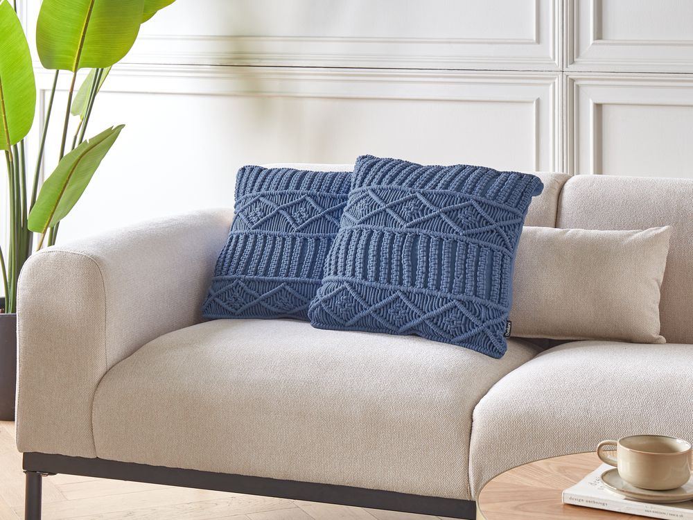 Conjunto de 2 almofadas decorativas KARATAS 45 x 45 cm Algodão Azul Padrão geométrico