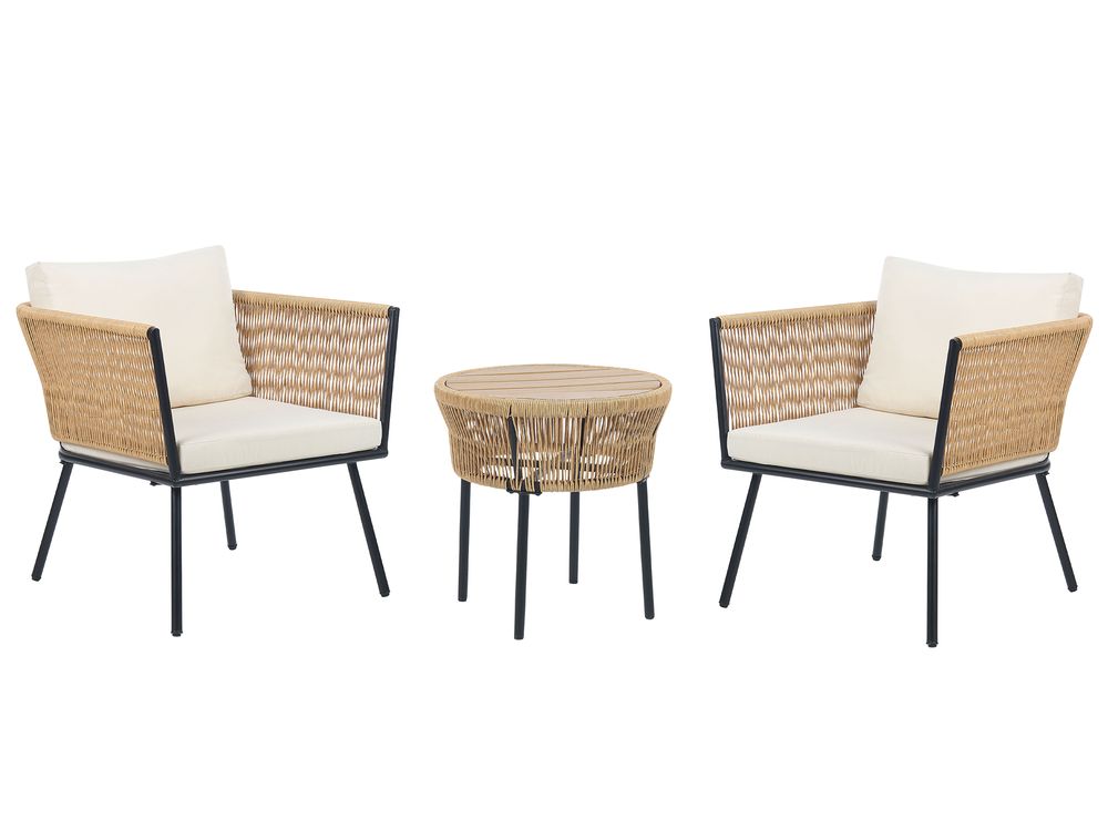 Bistro Set with Cushions GARGANO PE Rattan Natural