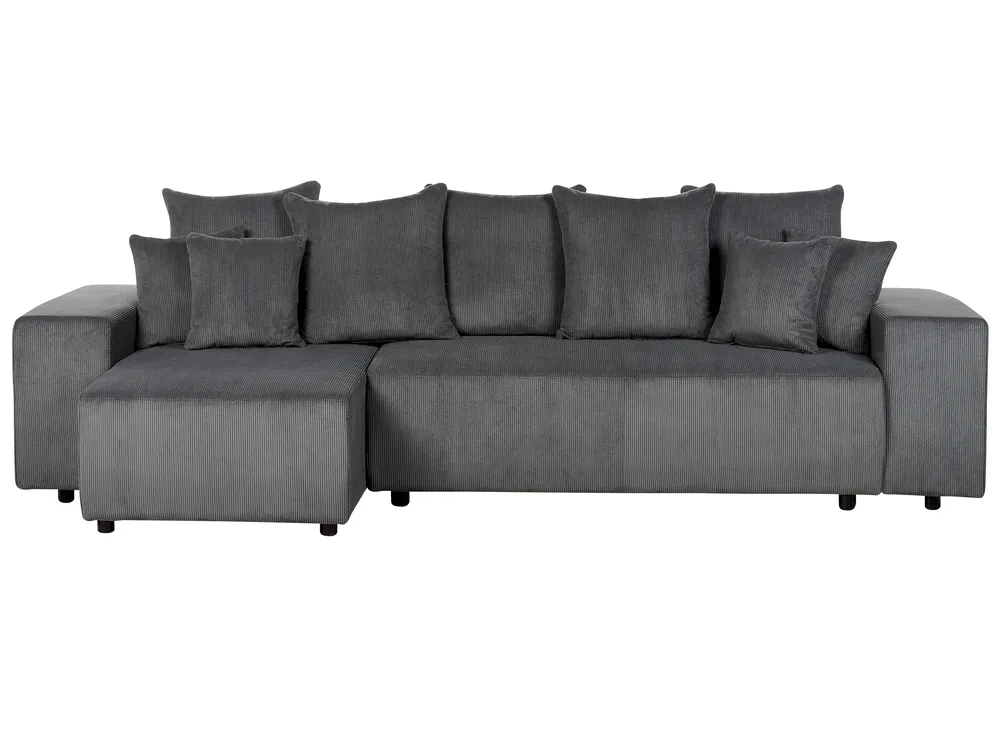 Corner Sofa Bed 3 Seater LUSPA with Storage Corduroy Dark Grey Right Hand_898723