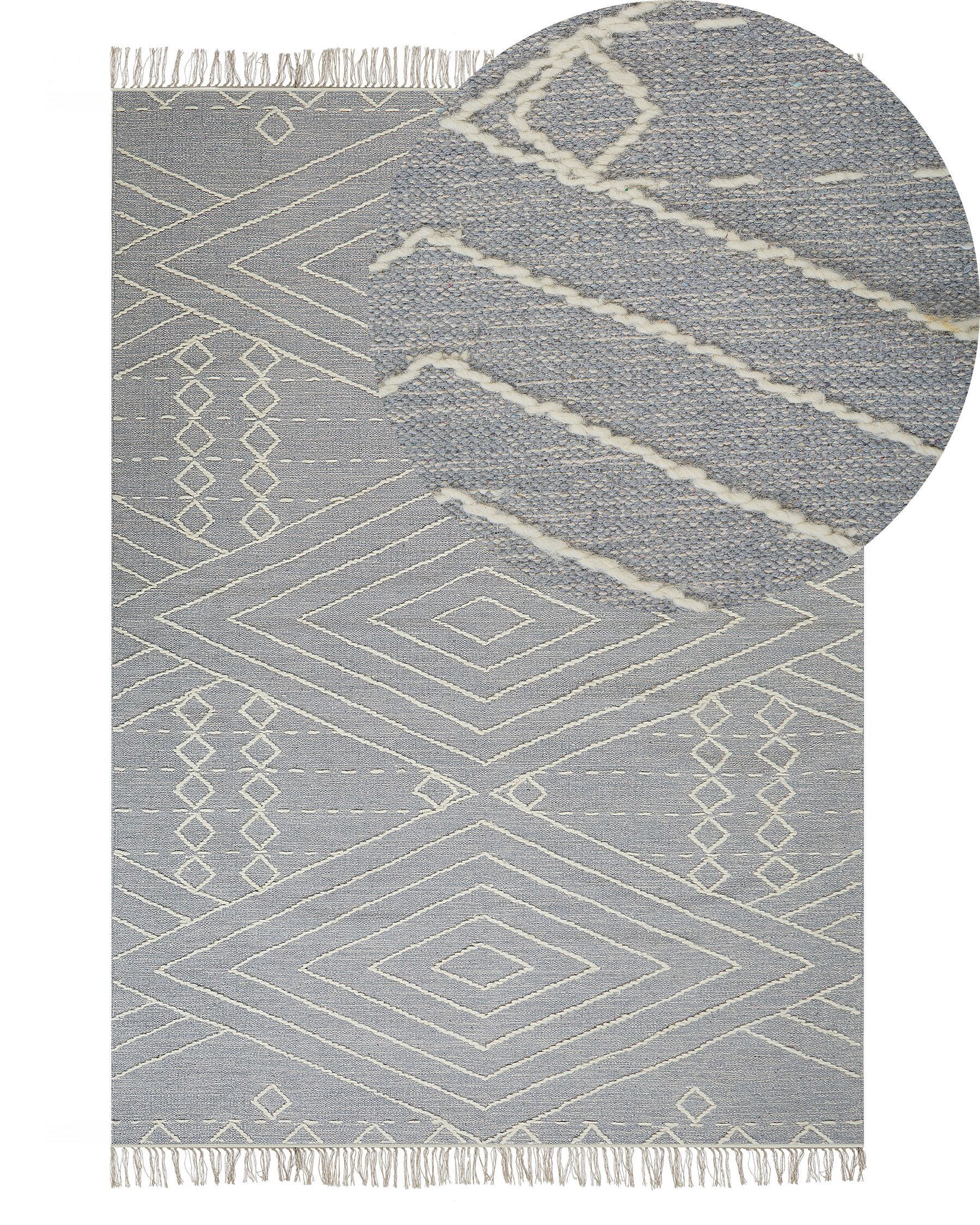 Teppich Baumwolle grau / weiß 140 x 200 cm geometrisches Muster Kurzflor KHENIFRA_831121