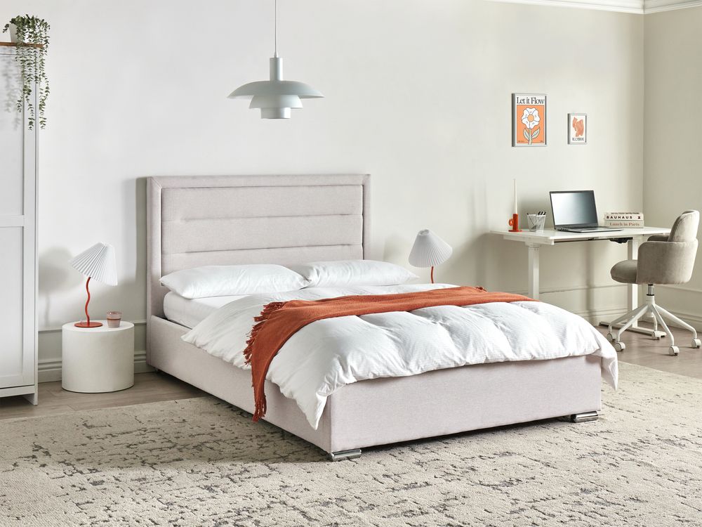 Ottoman Bed ROUEN Fabric Light Beige 140 x 200 cm (EU Double)