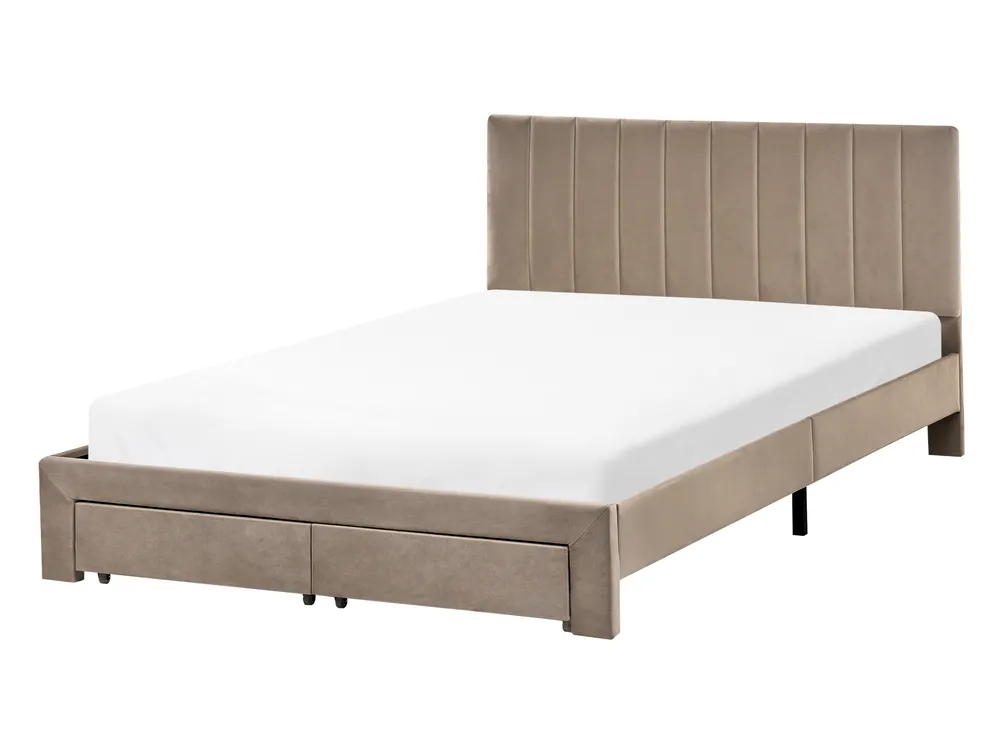 Bett mit Schubladen LONZAC Samtstoff Taupe 140 x 200 cm_1014829