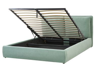 Sametová postel s úložným prostorem 160 x 200 cm zelená BAJONNA
