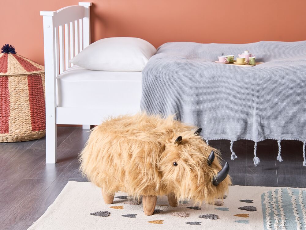 Pouf animaletto WOOLLY Rinocerone Finta pelliccia Beige
