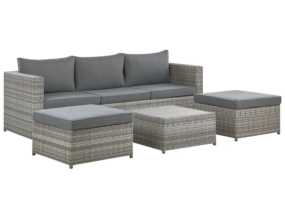Garden Corner Sofa with Table 5 Seater SABBIA Modular PE Rattan Light Grey Right Hand_943270