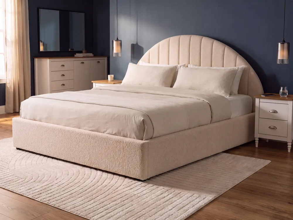 Ottoman Bed CHADENET Boucle Light Beige 160 x 200 cm (EU King Size)_1151077