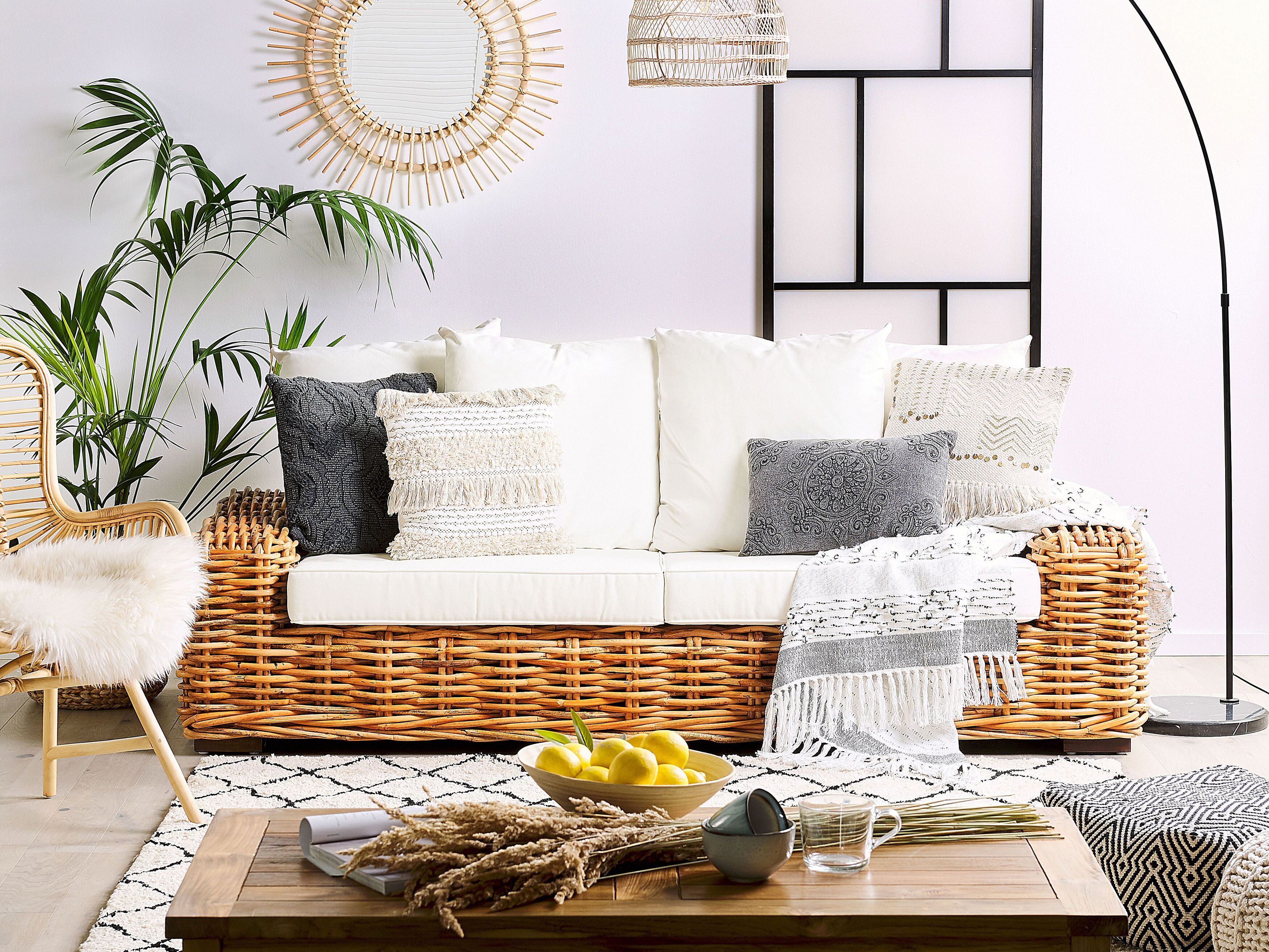 Garden Sofa 3 Seater FORLI Rattan Natural | Beliani.co.uk