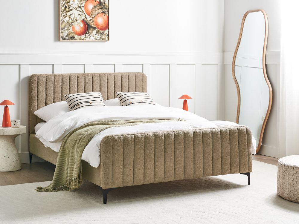 Lit avec sommier Bouclé LUNAN 140 x 200 cm Taupe
