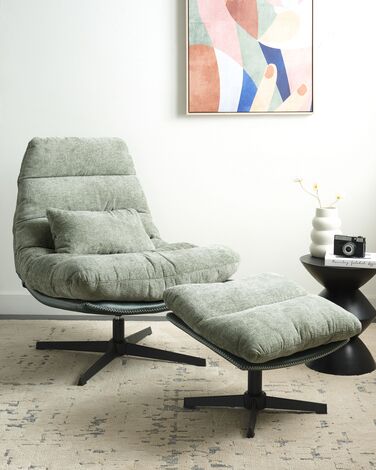 Fabric Swivel Armchair with Footstool Green TOVIK