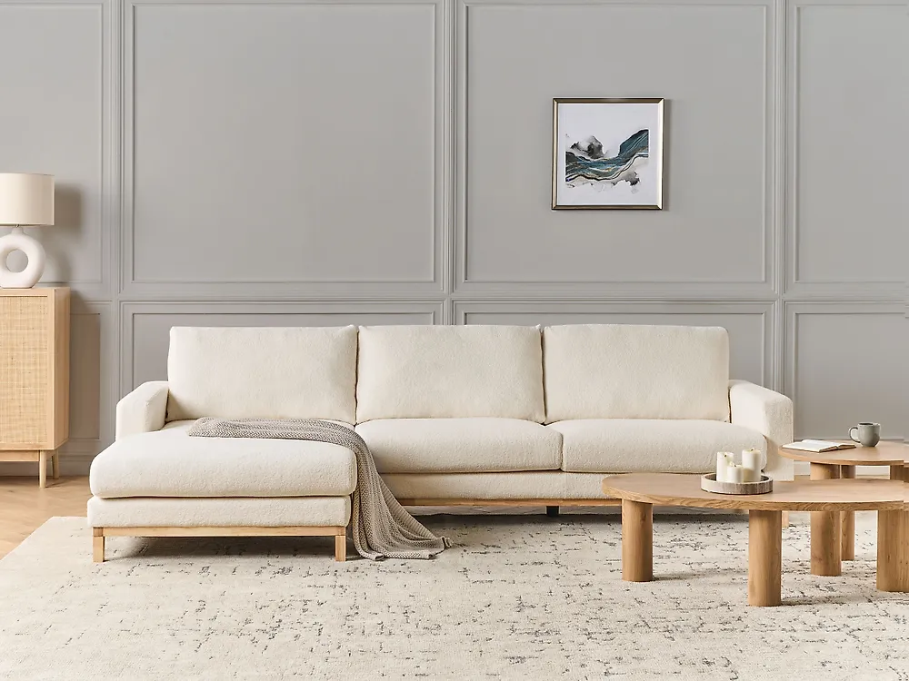 Corner Sofa SIGGARD Boucle White Right Hand_1176423