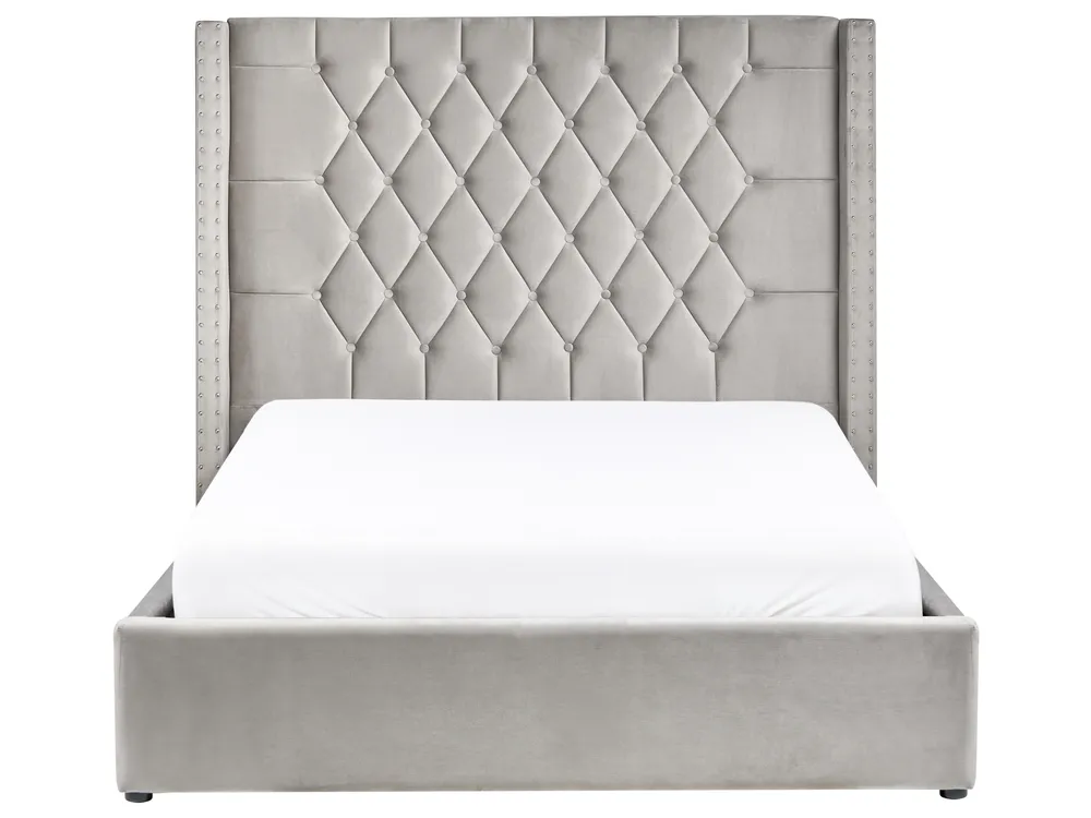 Ottoman Bed LUBBON Velvet Light Grey 140 x 200 cm (EU Double)_833900