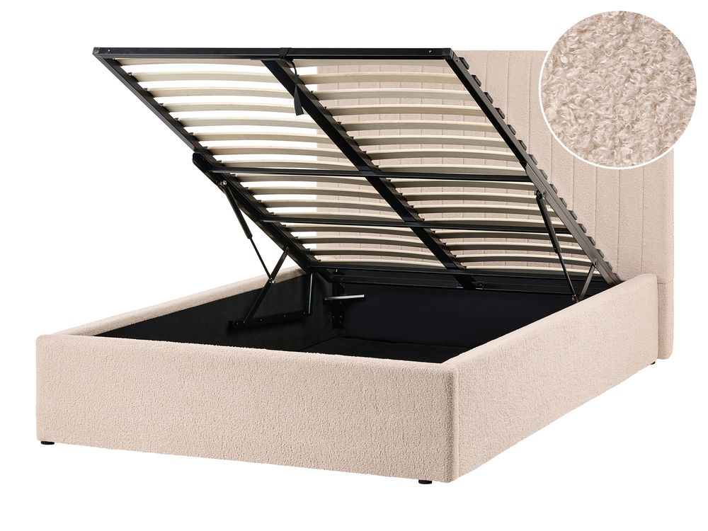 Ottoman Bed VION Boucle Beige 120 x 200 cm (EU Small Double)