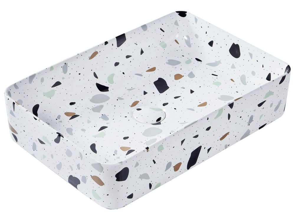 Umywalka nablatowa NULES 61 x 35 cm Ceramika Efekt lastryko Białe lastryko
