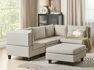 Modular Corner Sofa 4 Seater UNSTAD with Ottoman Fabric Light Beige Left Hand_925327