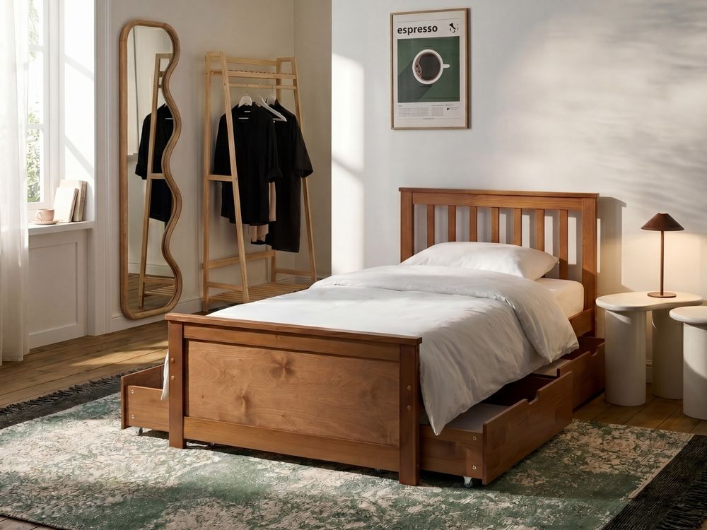 Lit avec 4 tiroirs OLENDON Bois de pin Marron 90 x 200 cm