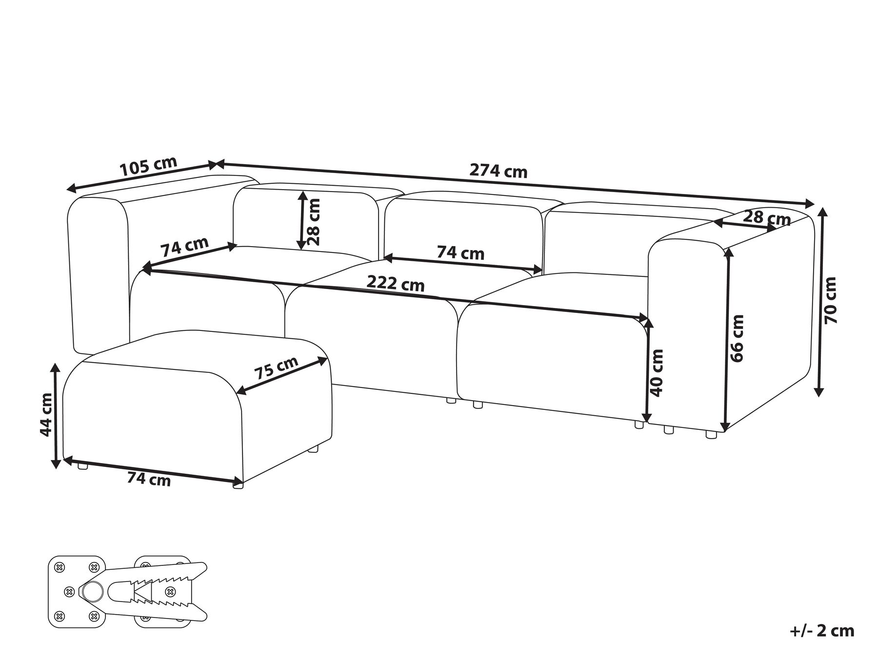 3 Seater Modular Corduroy Sofa with Ottoman Green FALSTERBO_916333