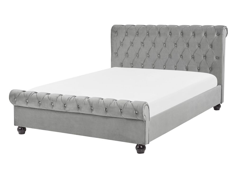 Cama Veludo AVALLON 140 x 200 cm Cinzento