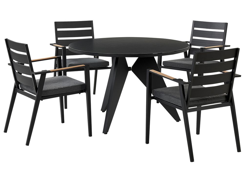 Set dining pentru grădină cu 4 locuri OLMETTO/TAVIANO cu perne Metal Negru