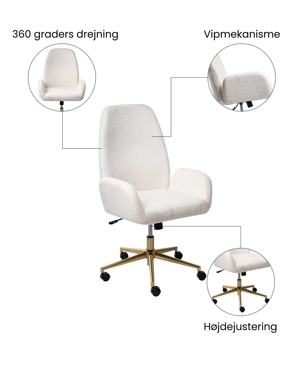 Kontorstol CLARE Boucle Hvid_1074685
