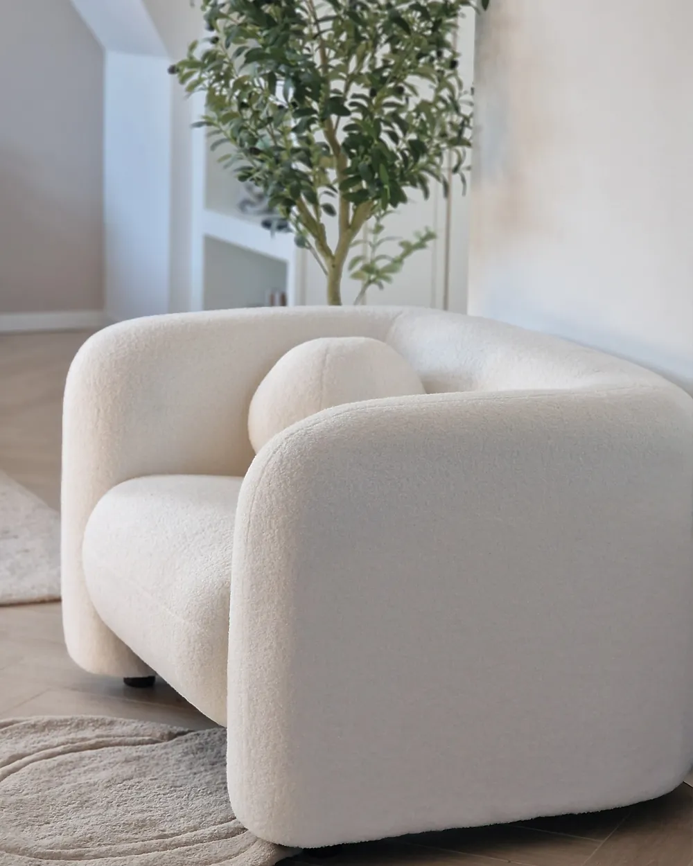 Set da salotto 5 posti LEIREN Bouclé Bianco_967674