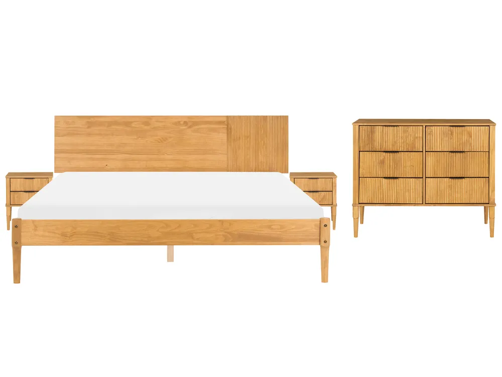 Bedroom Set Pine Wood FLAVIGNAC 180 x 200 cm (EU Super King) Light Brown