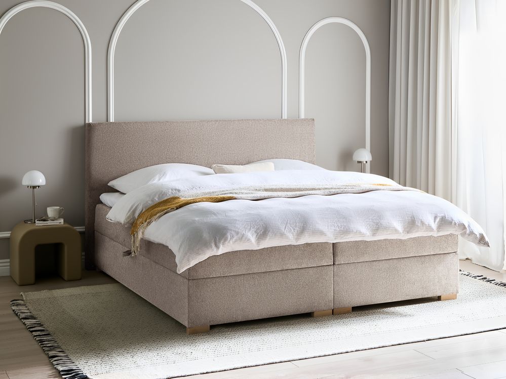 Lit boxspring avec rangement MAJOR Tissu Taupe 180 x 200 cm