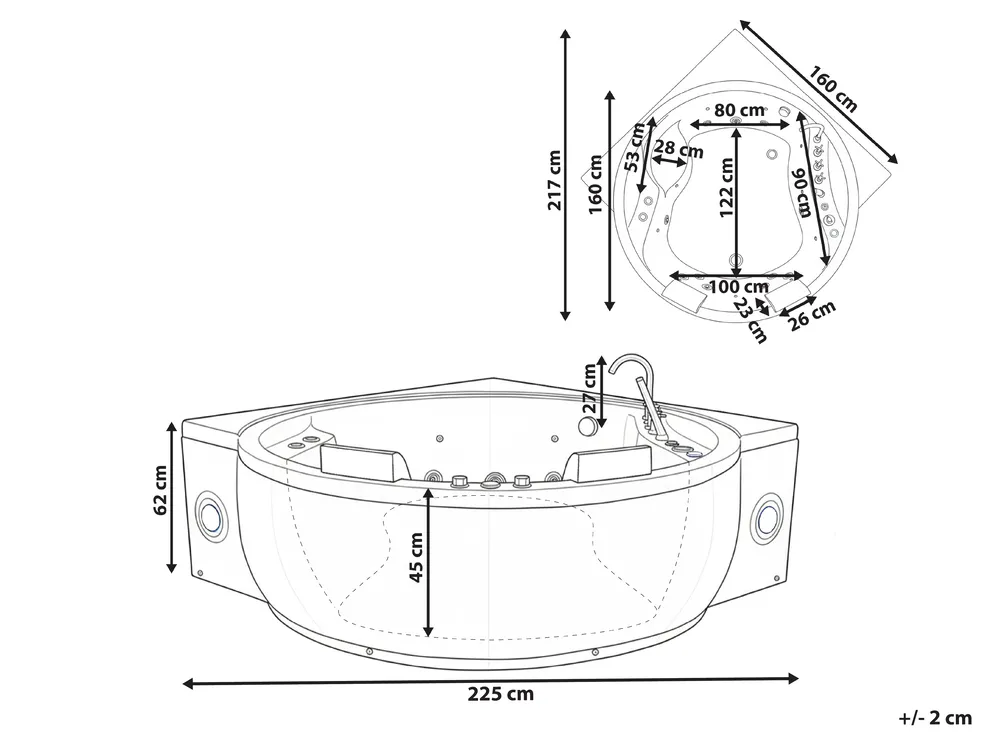 Corner Hot Tub with LED MANRESA 2250 x 1600 mm with Built-In Bluetooth Speaker White_1029641