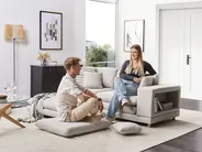 Divano 2 posti HEDEN con ottomana Tessuto Beige chiaro_950591