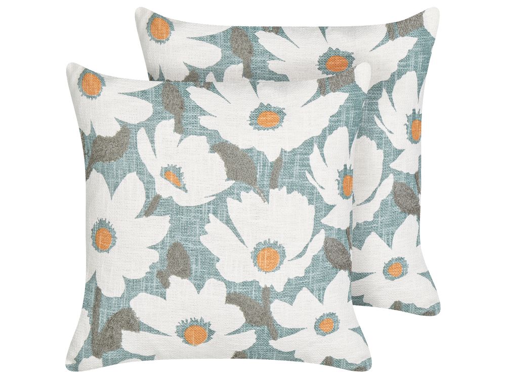 Set di 2 cuscini JATROPHA 45 x 45 cm Cotone Azzurro Trama floreale
