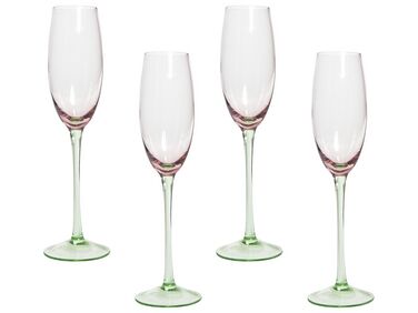 Sada 4 úzkych pohárov na šampanské 200 ml ružovo-zelená DIOPSIDE