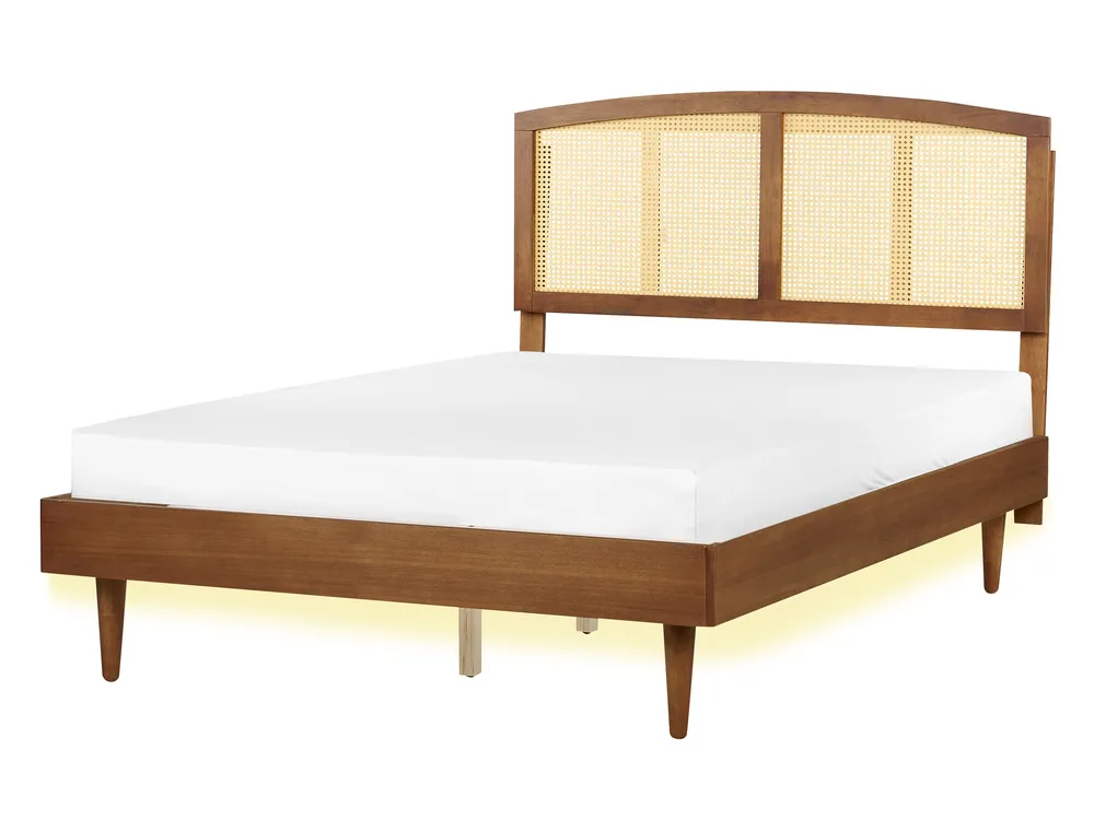 Bed with LED Rattan VARZY 140 x 200 cm (EU Double) Brown