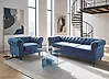 Living Room Set 4 Seater CHESTERFIELD Velvet Navy Blue