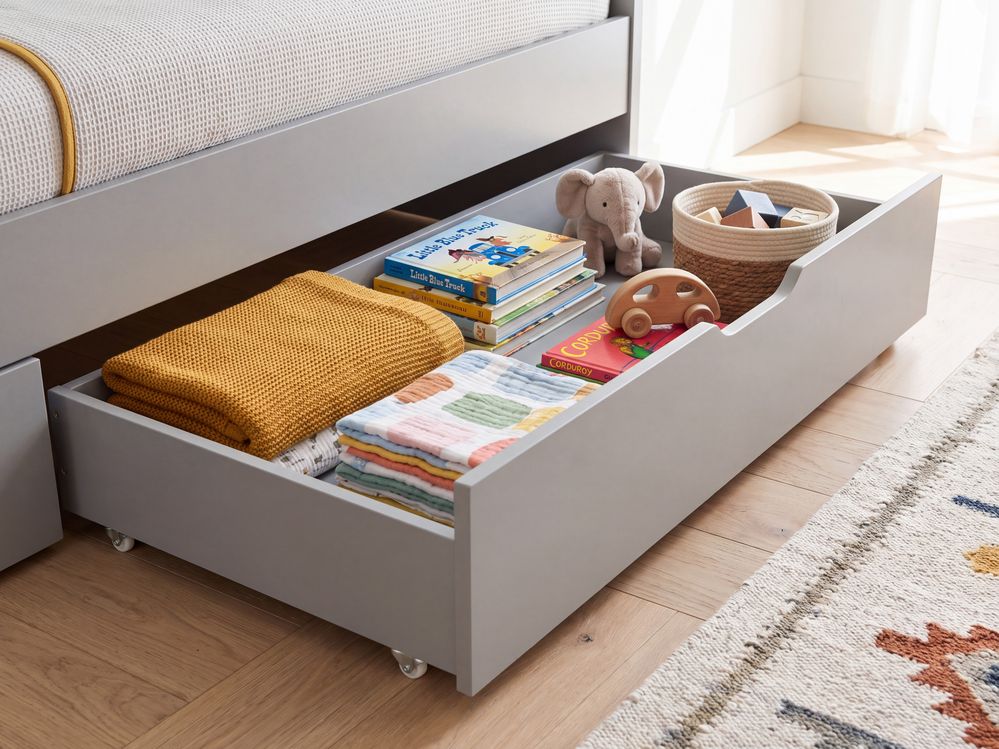 Set of 2 Bed Storage Drawers Pine Wood RUMILLY Grey